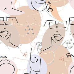 Face line pattern Abstract drawing seamless print