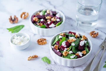 Spinach beet goat cheese walnuts salad