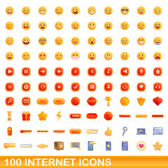 100 internet icons set. Cartoon illustration of 100 internet icons vector set isolated on white background