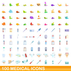 Fototapeta na wymiar 100 medical icons set. Cartoon illustration of 100 medical icons vector set isolated on white background
