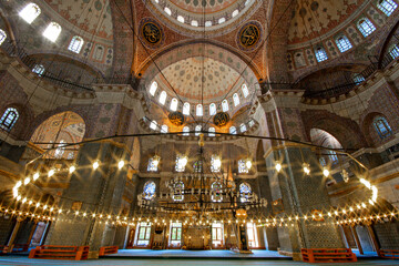 Fototapeta na wymiar Interior of the New Mosque known also as Yeni Cami in Istanbul, Turkey