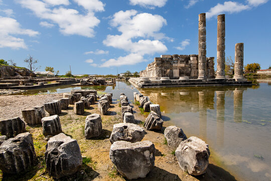 Remains of the temple dedicated to Leto in the ancient city of Letoon in Turkey