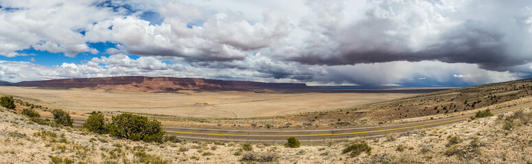 A panorama of the Vermillion Cliffs National Monument in the desert of northern Arizona