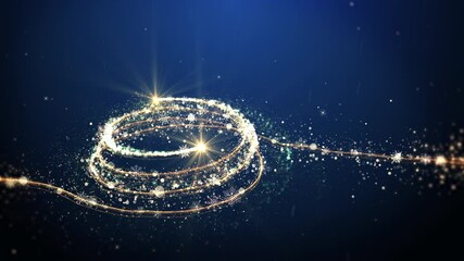 Glowing gold Christmas tree animation with particles lights stars and snowflakes on blue. Holiday concept and background 4k - Powered by Adobe