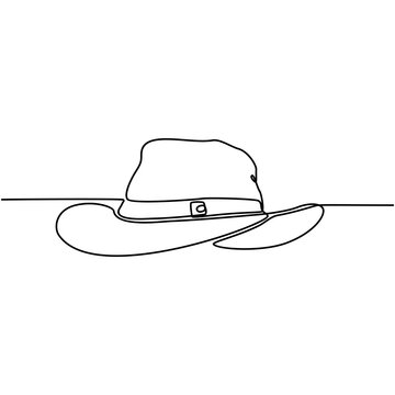 continuous line drawing cowboy hat vector illustration - a hat with a long bre on the side