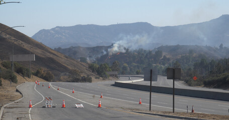 Woolsey Fire, Malibu California Post fire Burnt Mountains !01 Freeway Highway Empty
