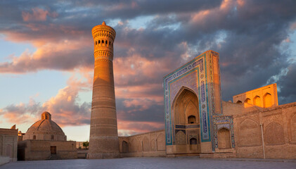 Poi Kalon Mosque and Minaret, in Bukhara, Uzbekistan.