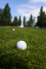 Golf ball on a green grass background