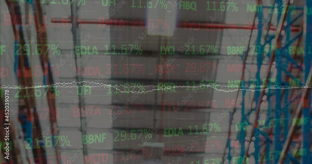 Poster animation of data processing over empty warehouse