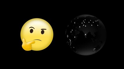 Animation of digital emoji icons and globe on black background - Powered by Adobe