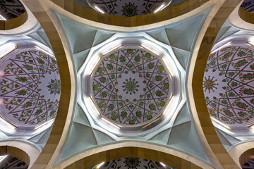 Domed ceiling of Alisher Navoi Metro station named after the muslim poet of same name, in Tashkent,...