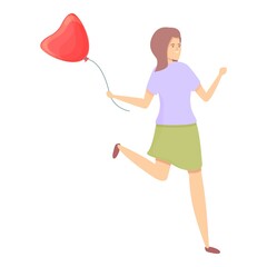 Girl with heart balloon icon cartoon vector. Cute love. Sweet gift