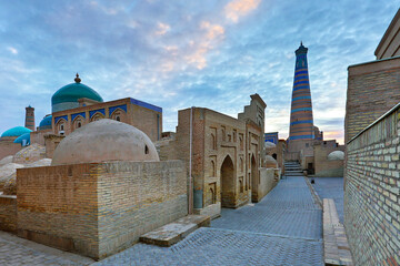 Old town Khiva with Islam Khoja Minaret in the background, Uzbekistan