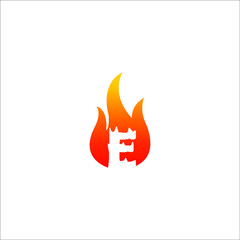 Initial letter e with fire effect.