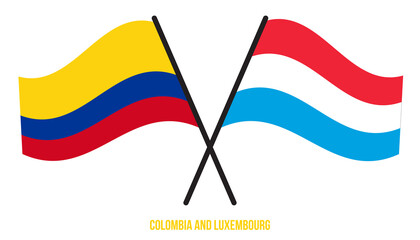 Colombia and Luxembourg Flags Crossed And Waving Flat Style. Official Proportion. Correct Colors.