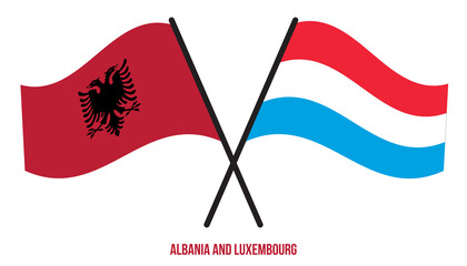 Albania and Luxembourg Flags Crossed And Waving Flat Style. Official Proportion. Correct Colors.