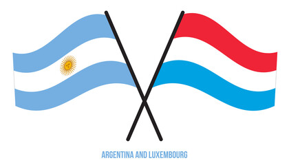 Argentina and Luxembourg Flags Crossed And Waving Flat Style. Official Proportion. Correct Colors