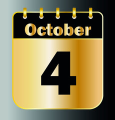 October 4 - Calendar Icon - Gold Vector Illustration