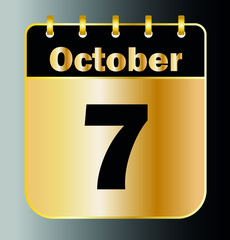 October 7 - Calendar Icon - Gold Vector Illustration