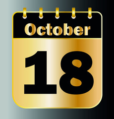 October 18 - Calendar Icon - Gold Vector Illustration