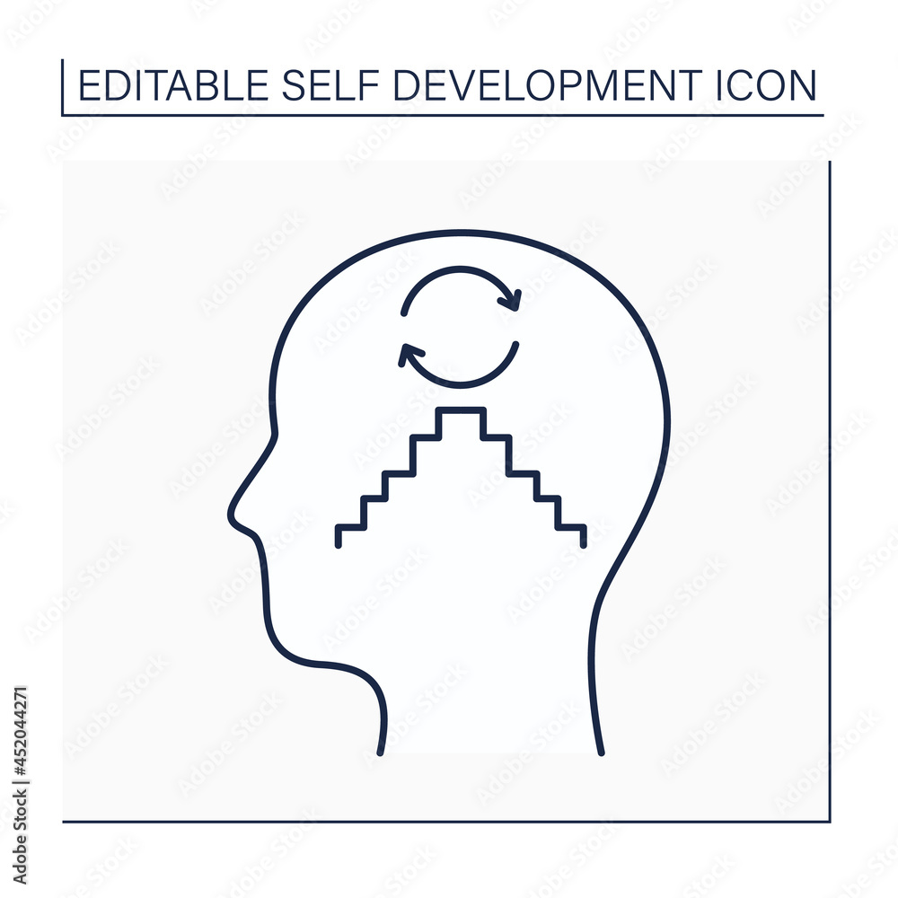 Poster habit creation line icon. changing behavior, through regular repetition. developing new habits. self
