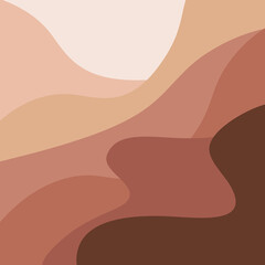 Abstract illustration of colorful mountains with wavy lines decoration in shades of earth colors