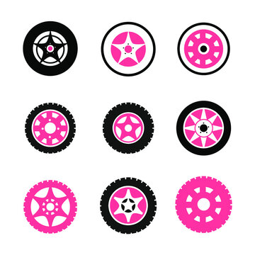 Car wheels icons set. Car wheels pack symbol vector elements for infographic web