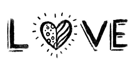 Hand drawn love lettering black and white design style