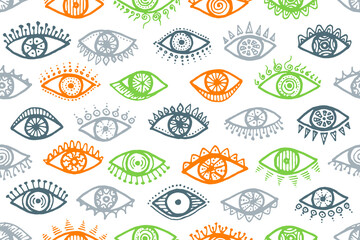 Hand drawn female eyes cute seamless ornament.