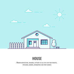 Flat vector illustration. 3d style. Line style. suburban houses. Real estate concept. eps10