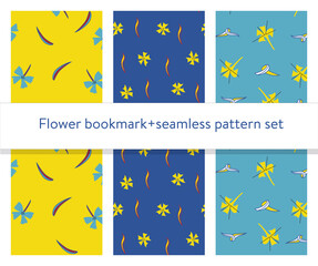 Obraz na płótnie Canvas Flower bookmark and seamless pattern set.