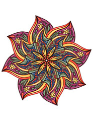 Hand drawn colored mandala. Ethnic mandala with bohemian style ornament, isolate on white background