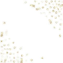 Memphis style geometric confetti background with triangle, circle, square, zigzag and wavy line