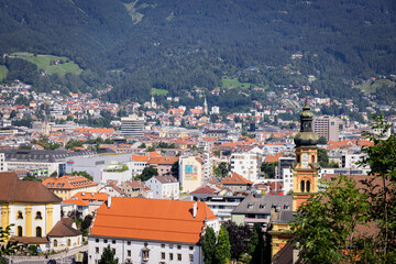 Fototapeta na wymiar Aerial view over the city of Innsbruck in Austria - travel photography