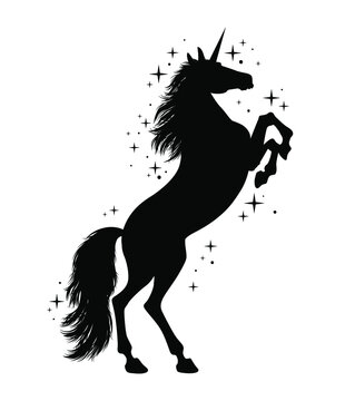 Magic unicorn vector silhouette. Stylish symbol, artwork, tattoo. Hand drawn horse vector illustration in hand drawn cartoon style.