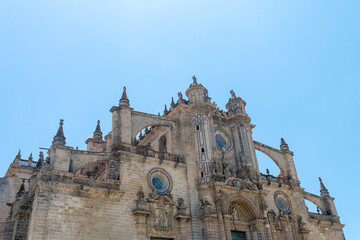 Fototapeta na wymiar Cathedral of the Diocese of Asidonia-Jerez in Jerez de la Frontera. Cadiz. Andalusia. Spain. Europe. 06/13/2021 