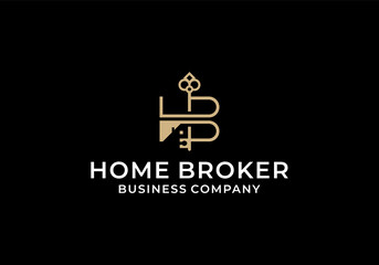 Obraz premium Luxury initial H and B or HB with key, home loan logo design template