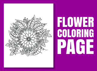 Flower coloring page. flower coloring book. Flower coloring book page for adults and children. Hand-drawn illustration.