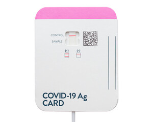 Simple test on COVID-19. New Disposable Kit for testing on COVID 19. Corona virus pandemic 2022. Positive or negative results. Medical analysis at the doctor's office. White isolated background.