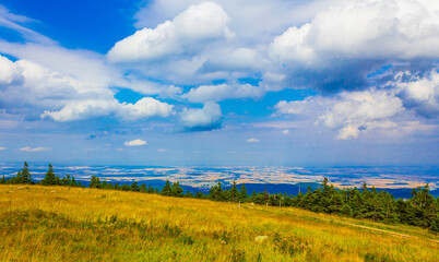 Landscape Panorama view from top of Brocken mountain Harz Germany