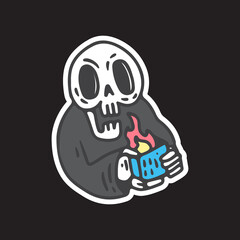 Skull with box of fire illustration. Vector graphics for t-shirt prints and other uses.