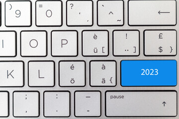 Year 2023 on a blue keyboard button