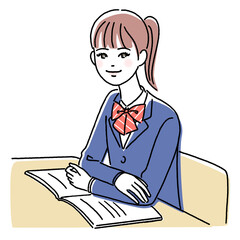ブレザーを着て着席している女子生徒