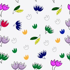 Seamless pattern with creative decorative flowers. Using for print on the wall, pillows, decoration kids interior, baby wear and shirts, greeting card, vector and other. Children flower pattern.