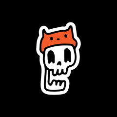 Skull wearing cat hat illustration. Vector graphics for t-shirt prints and other uses.