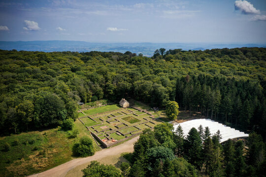 aerial view of archaeological excavations on the mont beuvray in morvan