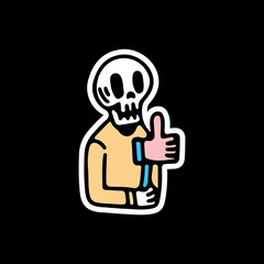 skeleton holding thumbs up sign illustration. Vector graphics for t-shirt prints and other uses.