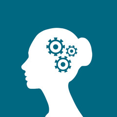 Gear in head. brain work vector illustration.
