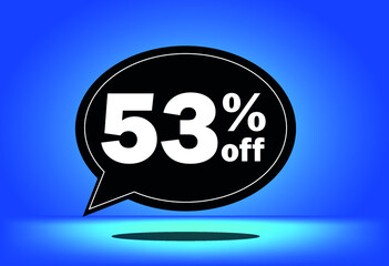 53% off - black and blue floating balloon - with blue background - banner for discount and reduction promotional offers