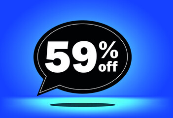 59% off - black and blue floating balloon - with blue background - banner for discount and reduction promotional offers